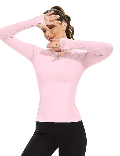 Image of MathCat Workout Shirts for Women Long Sleeve, Workout Tops for Women, Quick Dry Gym Athletic Tops，Seamless Yoga Shirts XS-XL Lightpink
