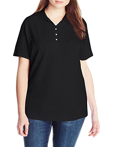 Riders By Lee Indigo Women's Plus-Size Morgan Short Sleeve Polo Shirt, Black Soot, 2X #TOP2