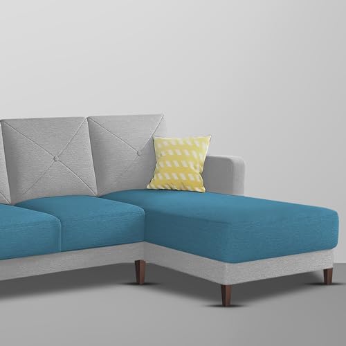 Image of Baloney RHS 6 Seater L Shape Sofa Set for Living Room (Turquise Grey Fabric) Premium Fabric Sofa
