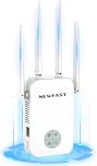 NEWFAST 1200Mbps WiFi Range booster 1200Mbps WiFi Booster Range Extender Dual Band 5GHz&2.4GHz, 4x3dbi High Gain Antennas, Wireless Access Point, Hotspot with 360° Coverage, Wi-Fi Repeater, UK Plug