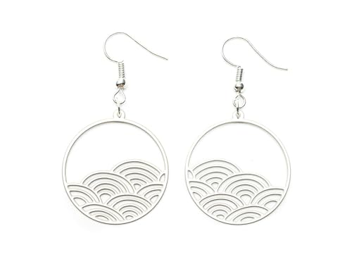 Boucles d'oreilles vague japonaise en argent et acier inoxydable