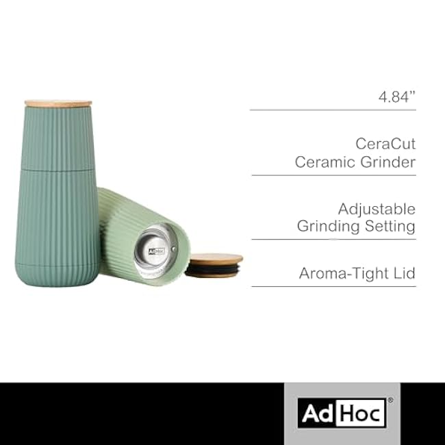 AdHoc Scape Salt & Pepper Mill Set - Salt & Pepper Grinders with Ultra-Sharp Grinding Mechanisms - Refillable Mills & Spice Shakers with Adjustable Grinding - Dark Green & Light Green