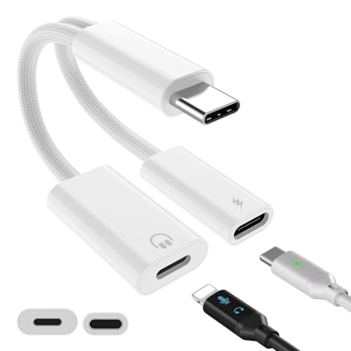 Image of Wefly 2-in-1 USB-C to Light /ning Headphone + USBC Charge Spltter,USB C to Ligh1 /ning Headphone Jack+PD 60W Charging Adapter Connector for 1Phone 15 Pro Max Plus,Pro,Mac /Book (Type C to C /Light /ing)