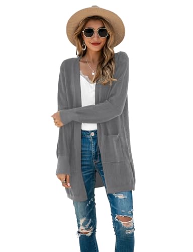 Image of Cardigan Sweaters for Women Long Sleeve Open Front Casual Knit Fall Coat Oversized Soft Outwear with Pockets