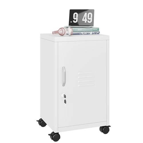 Image of PAOFIN Metal Locker Cabinet,Under Desk Metal Vertical Filing Cabinets with Shelf and Wheels for Home Office Organizer Letters, Employees, White (Required Assembly)