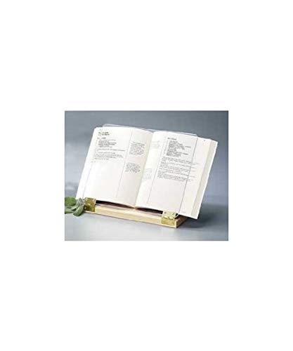 Original Hinged Cookbook Holder - Acrylic Shield With Wood Base and Brass Plated
