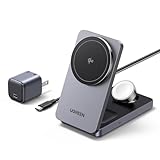 UGREEN MagFlow Qi2 3-in-1 Charger Station for iPhone 16, Foldable Wireless Charger Stand Compatible with iPhone 16/15/14/13/12 Series, AirPods 3/2/Pro, Smartwatch (Included 30W Adapter)