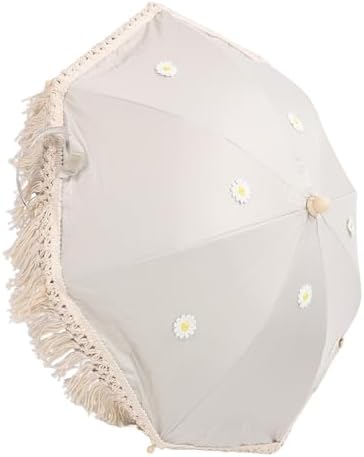 Tassel Baby Outdoor Parasol Fringe Children Sunshade for Strollers Beach Photography (Beige with Small Chrysanthemum) — view 4