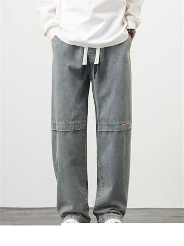Men's Vintage Large Size Drawstring Wide Leg Denim Pants Cotton Casual Straight Jeans Trousers2