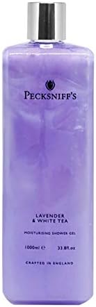 Pecksniff's 33.8 Fluid Oz Shower Gel (Lavender & White Tea) - Gentle Cleanser for Sensitive Skin - Moisturizing & Hydrating - All Natural Cruelty Free Body Wash - Vitamin B Enriched Body Wash