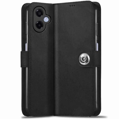 Image of TheGiftKart Flip Cover Back Case for Samsung Galaxy M17e 5G / A07 / F70e / A07 5G | Genuine Leather Finish | Designer Button | Inbuilt Pockets & Stand | Flip Back Cover Case (Faux Leather, Black)