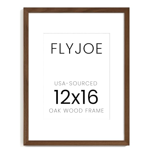 Image of FLYJOE 12x16 Oak Wood Picture Frame with Mat for 8.5x11, 12 by 16 USA-Sourced Natural Solid Wooden Photo Frame for Wall Display, Shatterproof Plexiglass, Hanging Hardware Included, 1 Pack,Walnut Color
