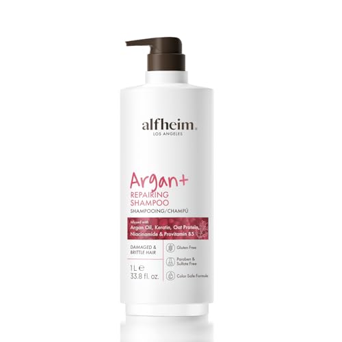 ALFHEIM Argan+ Repairing Shampoo | Argan Oil & Hydrolyzed Keratin for Deep Hydrating & Strengthening | Sulfate-Free for Dry, Damaged & Fragile Hair | Reduce Breakage and Frizz | 33.8 fl oz