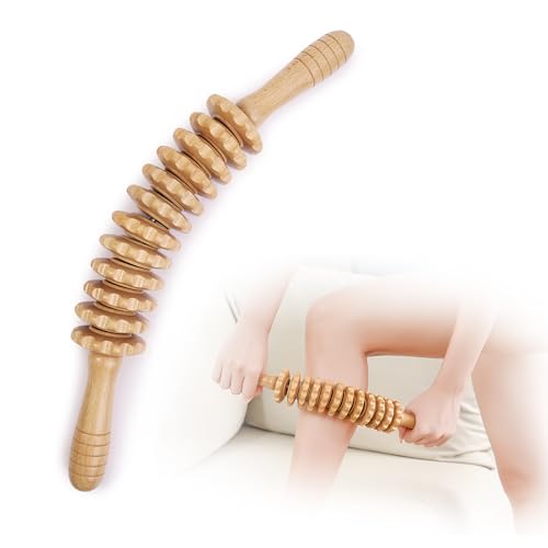Image of Wood Massage Roller Muscle Roller Fascia Blaster Lymphatic Drainage Massager Wood Therapy Massage Tools for Deep Tissue Muscle Pain Relief(12-Wheel)