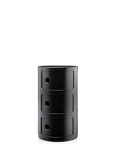 Kartell Componibili Contenitore 3 Elementi, ABS, Base Tonda, Nero, 32 x 32 x 58.5 cm