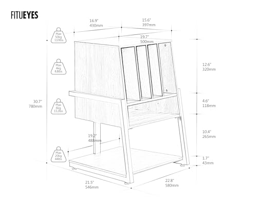 FITUEYES DESIGN Plattenspieler Tisch Hifi Rack Für Plattenspieler Schallplatten Kompaktanlage Plattenspieler Regal Modern elegant Eiffel Serie