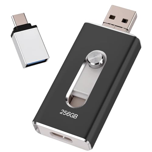 USB Stick 256GB für iPhone, MFi-zertifizierter 4-in-1 Speicherstick für iPhone/iPad/Android/PC,Flash-Laufwerk mit USB 3.0,Micro-USB,USB-C,Schnelle Datenübertragung,Backup für Fotos & Videos,Schwarz