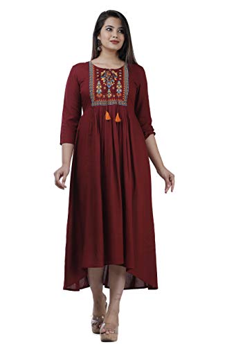 Image of Women's Rayon Embroidery Work Flared Kurta