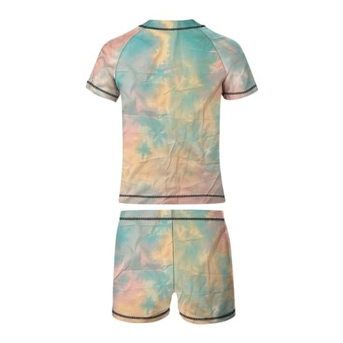 Retro Rainbow Tie DyeChildren's Casual Swimsuit Set - Simple and Versatile8-10Y（130cm）3