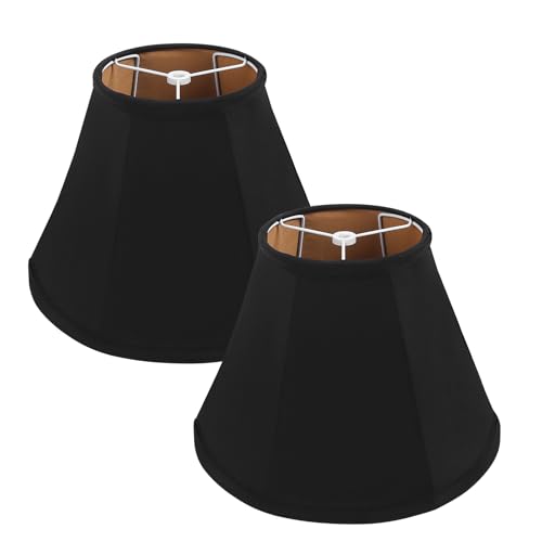 SEEYUAN KD Lamp Shades Set of 2 6x12x8.5 inch Slubbed Fabric Lamp Shades for Table Lamps Medium Lamp Shade for Table Lamp & Bedside Lamp No Assembly Required (Black)