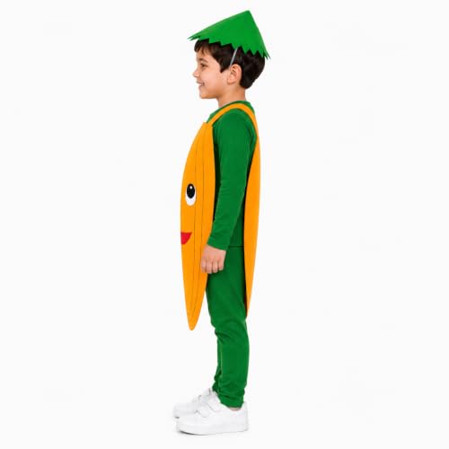 Image of Raj Costume Kids Mango Fruit Costume Apron with Cap for Boys & Girls | Cute Yellow Cutout Fancy Dress | Soft Felt Fabric | Role Play Outfit