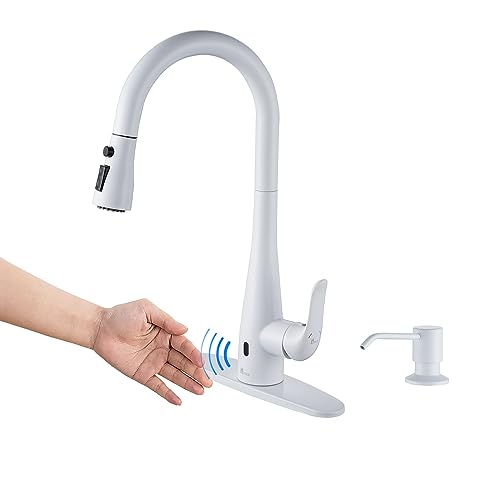 HGHGK Touchless Kitchen Faucet with Soap Dispenser and Pull Down Sprayer - Single Handle Sensor Kitchen Sink Faucet, 1 or 3 Hole Design for Modern Farmhouse Kitchens and Bar Sinks