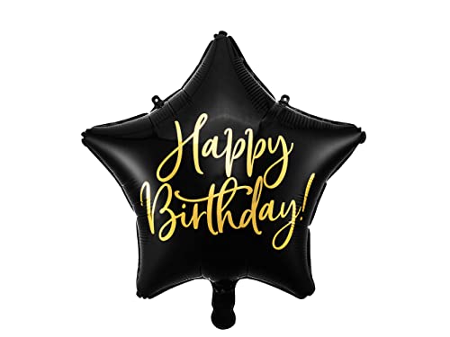 Folienballon Stern 40cm mit Schrift Happy Birthday für Helium Luftballon Geburtstag schwarz gold
