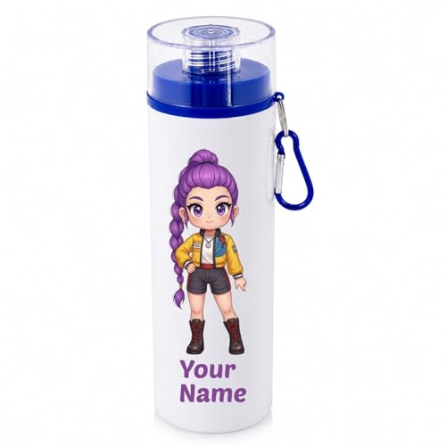 Image of Custom Name Aluminium Water Bottle 800ml | Korean Theme Cute Cartoon Bottle with Carabiner | Leakproof School Bottle for Kids, Girls Birthday Gift|Birthday Return Gift