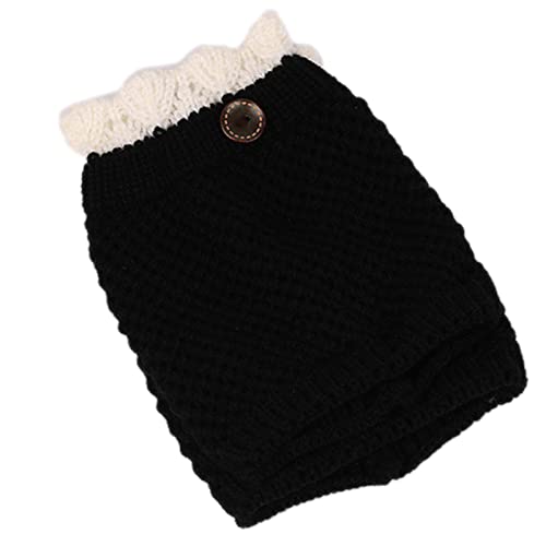 Women Crochet Knit Leg Warmers Contrast Color Ruffled Button Boot Cuffs
