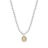 Vintage Style Pearl and cat's eye Stone necklace, Pearl Necklace with Crystal-Studded Gold Pendant, White, Fashion Jewelry for Women,Gold-Tone Frame,1920s