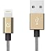 Volts Apple MFi Certified Nylon Braided USB and 8-pin Lightning Charger Cable with Aluminum Case, 6.6 Feet / 2 Meters - Exo Gold