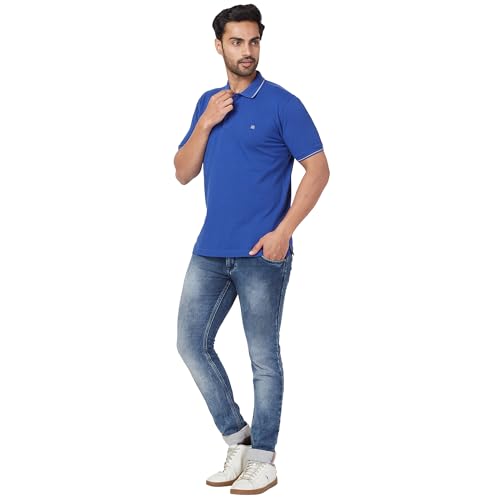 Image of Raymond Contemporary Fit Pure Cotton Solid Pattern Polo Neck Casual T-Shirt