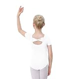 YgneeDom Short Sleeve Dance Leotard for Girls Bow Back Dancewear for Ballet Gymnastics 3-12 Years(Wh