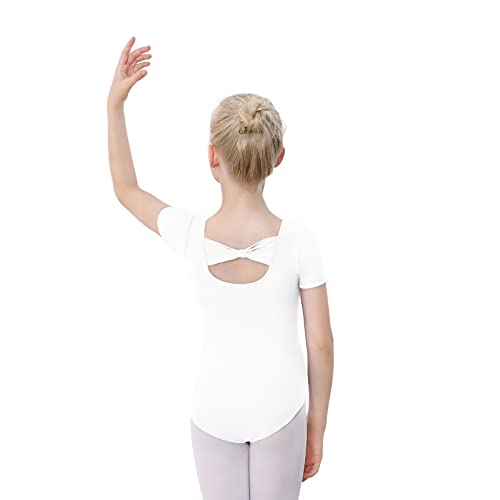 Ygneedom Girls Short Sleeve Leotards Bow Back Dancewear For Ballet Gymnastics 3-12 Years(White,5-6) #TOP28