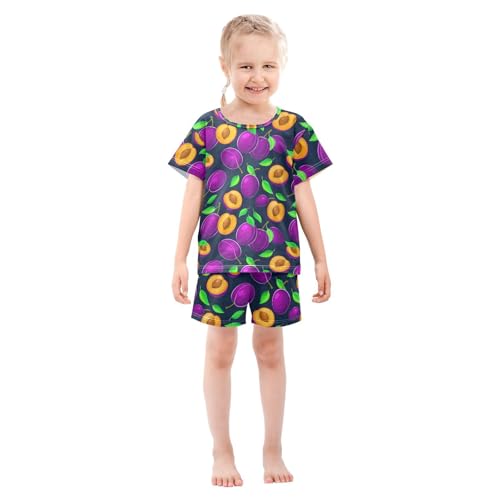 Cartoon Leaves Pajama Set Short Sleeve Summer Pajamas Sleepwear Nightwear Set Cotton 5Y3