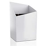 LECHUZA CURSIVO Premium 30 Self Watering Planter Garden Flower Plant Pot Indoor/Outdoor Floor Planter with Drainage Hole and Plant Substrate Poly Resin H49 L30 W30 cm White High-Gloss