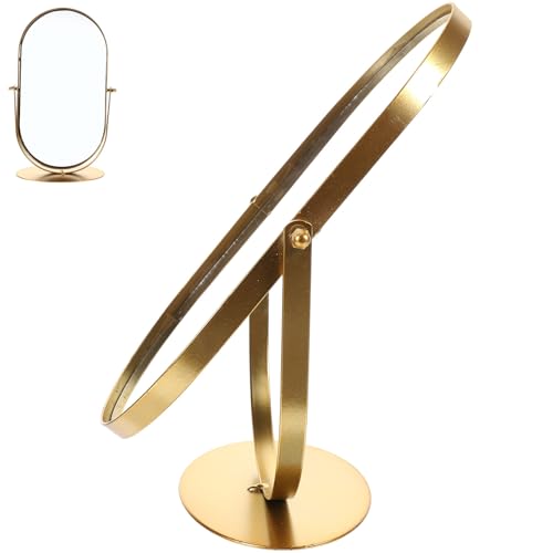 FESTFENDS Espejo de Maquillaje Vintage de Metal Dorado para Tocador Diseño Ergonómico y Vidrio Resistente Adecuado para Decoración de Escritorio y Uso en Tocador