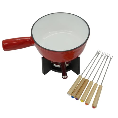 Fackelmann 687915 Set à Fondue au Fromage 2 Personnes Fonte émaillée Appareil, Bois,Acier Inoxydable, Noir,Blanc,Rouge