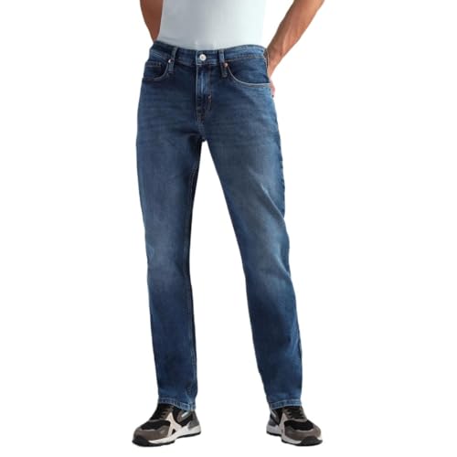 Image of Flying Machine Men's Slim Straight Fit Jeans| Solid | Mid Rise | Stretchable | Jeans for Man