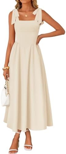 ZESICA Women's Summer Tie Shoulder Wedding Guest Maxi Dress | Spa...