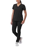Adar Addition Go-Basic Scrub Set for Women - Slim V-Neck Scrub Top & Skinny Cargo Scrub Pants - A9200 - Black - S