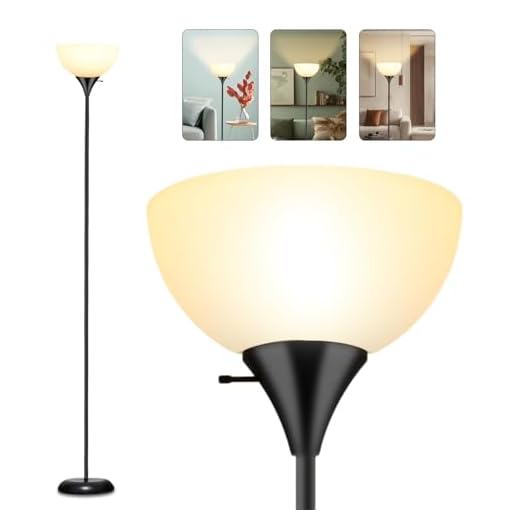 Standing Lamp, Floor Lamp, Led Floor Lamp with 3 Levels Dimmable Brightness, Drop-Resistant White Lampshade, Rotary Switch, Industrial Metal Floor Lamp for Living Room Bedroom Study Office Kid’s Room