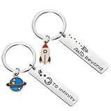 YIQPKUM 2 Unidades Llaveros Pareja Te Amo Hasta Infinito Más Allá Anilla Cohete Planetas Llaves Coche Accesorios (Plateado)