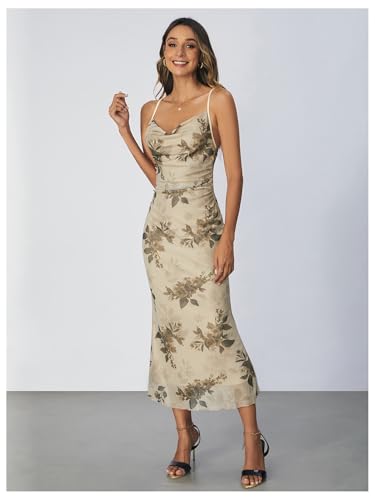 SOLY HUX Women's Floral Print Cami Dress Cowl Neck Spaghetti Strap Bodycon Party Long Dresses4