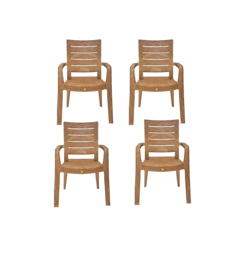 Image of Prima Plastic Chair for Living Room |Set of 4 | Chair for Home, Living Room, Outdoor | Stackable Chair with arm | 100% Virgin Plastic | Rado (Sandalwood Colour)