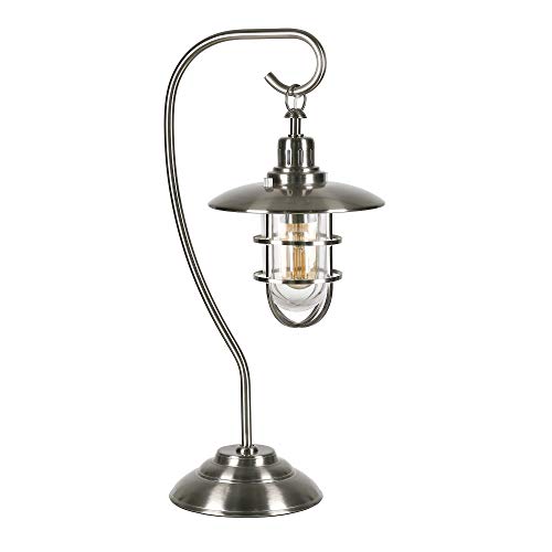 Bay 22" Tall Nautical Table Lamp with Glass/Metal Shade in Brushed Nickel/Clear