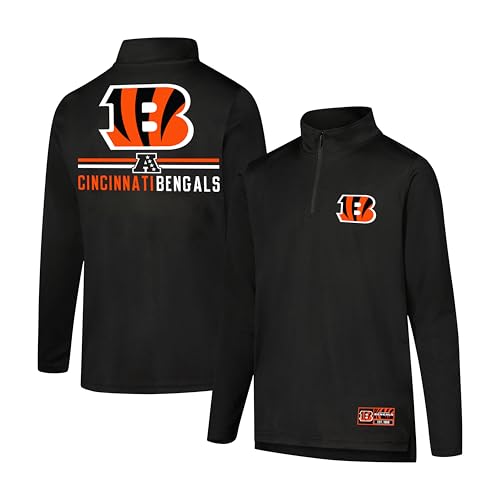 Ultra Game NFL Official Youth Super Soft Quarter Zip Long Sleeve T-Shirt, Cincinnati Bengals, Team Color, 10-12
