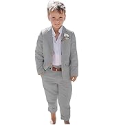 2 PC Linen Boys Suit Slim Fit Boys Summer Suit Beach Wedding Suit for Boys Light Weight Linen Bla...