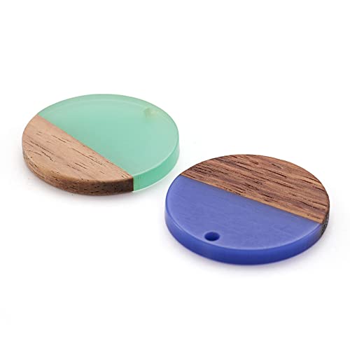 Cheriswelry 18Pcs Flat Round Resin Walnut Wood Pendants Geometric Round Resin Wood Dangle Charms Vintage Wood Statement 28.5Mm For Women Girls Diy Necklace Earring Jewelry Making #TOP1