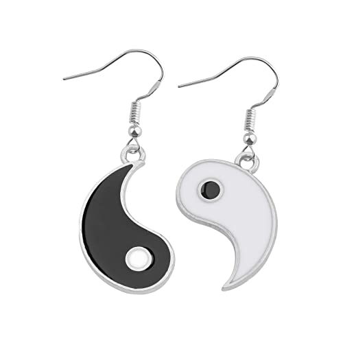 Boucles d'oreilles pendantes Yin et Yang - Symbole Yin Yang - Noir et blanc
